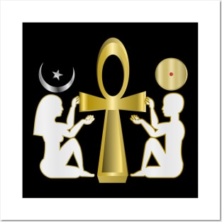 Gold Ankh Male Female - White Posters and Art